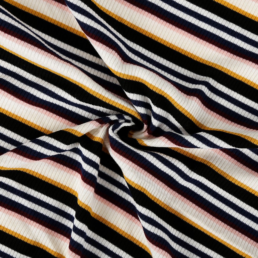 Rayon spandex 2*2 stripe rib customized high density modern design comfortable breathable knitted yarn dyed multi-stripe fabric