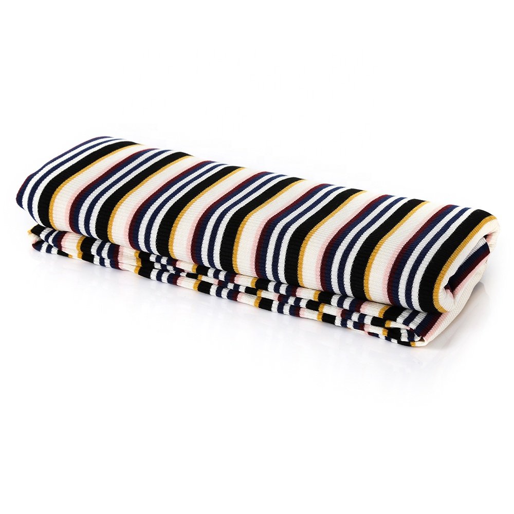Rayon spandex 2*2 stripe rib customized high density modern design comfortable breathable knitted yarn dyed multi-stripe fabric