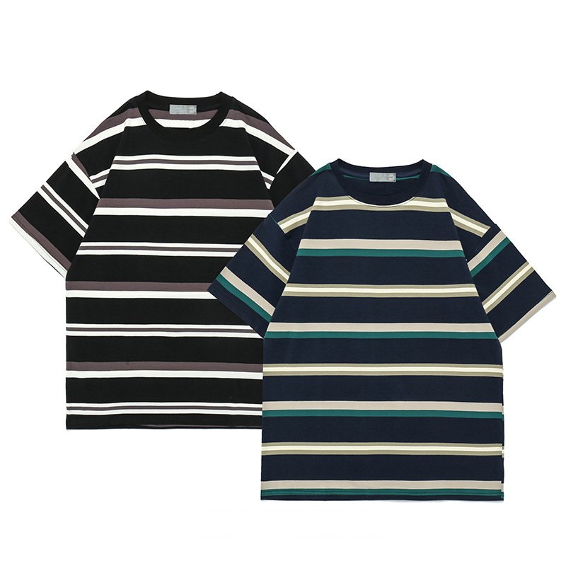 Oversized Turn-down Collar 100% Cotton Rugby Shirt Long Sleeve T-shirt Men Ribbed Cuffs Striped fabric T Shirt