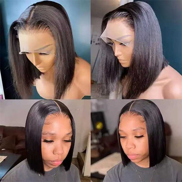 Lace front wigs Brazilian virgin human hair wigs lace frontal short bob wig 100% cuticle aligned human hair for black women