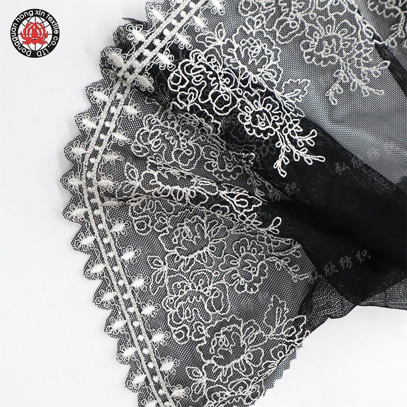 Elegant Design Line Pattern Pattern 17cm White Black Embroidered Lace Underwear mesh