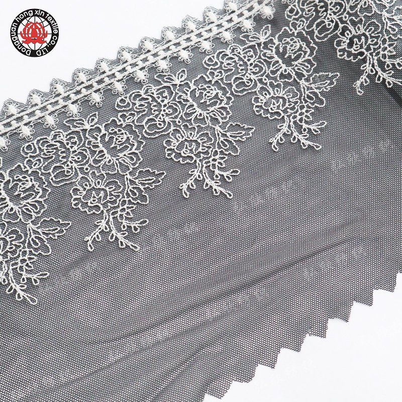 Elegant Design Line Pattern Pattern 17cm White Black Embroidered Lace Underwear mesh