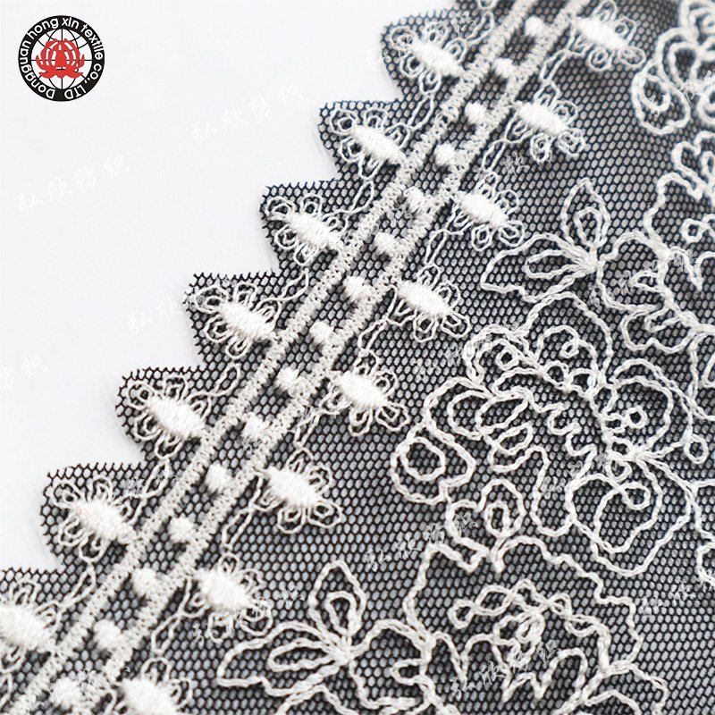 Elegant Design Line Pattern Pattern 17cm White Black Embroidered Lace Underwear mesh