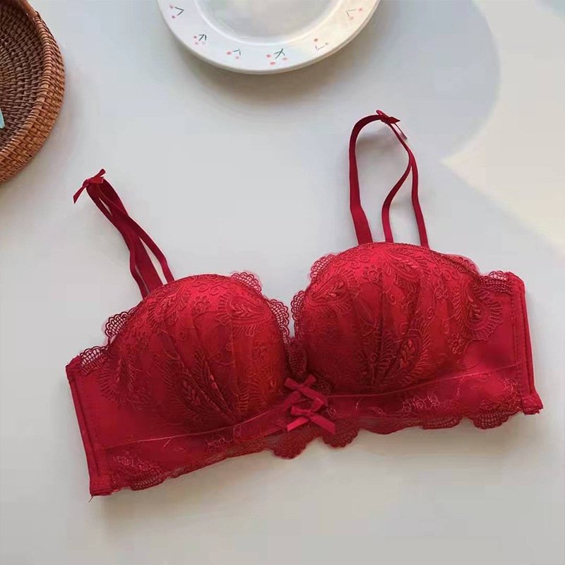Lace Breathable Without Steel Ring In The Thick Side Retraction Sexy Plus Size And High Waist Women'S Underwear