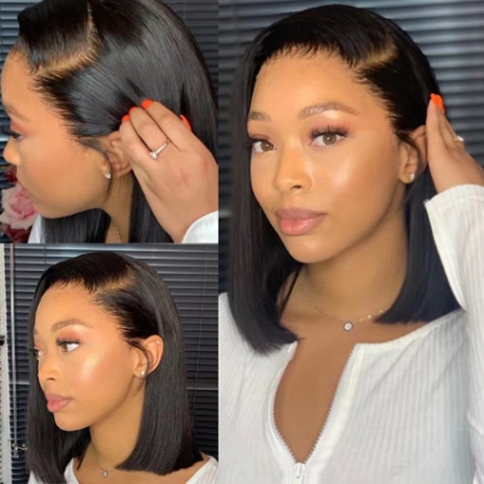 Hot Sale Lace Frontal Natural Black Straight BOB Short Human Hair Wigs