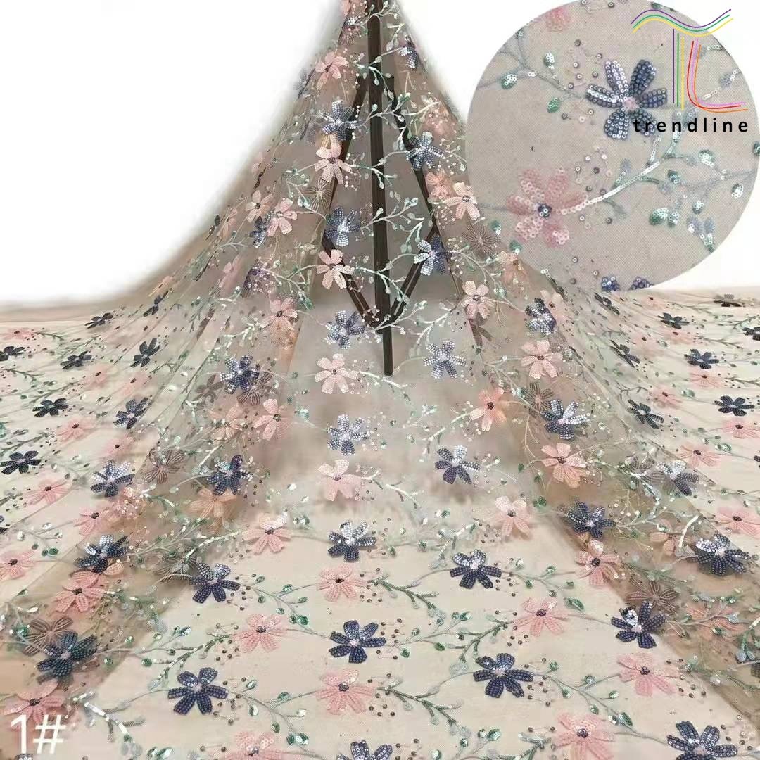 2025 five leaf 3D flower luxury sequin embroidered sequin african nigerian lace fabric for women wedding bridal dress