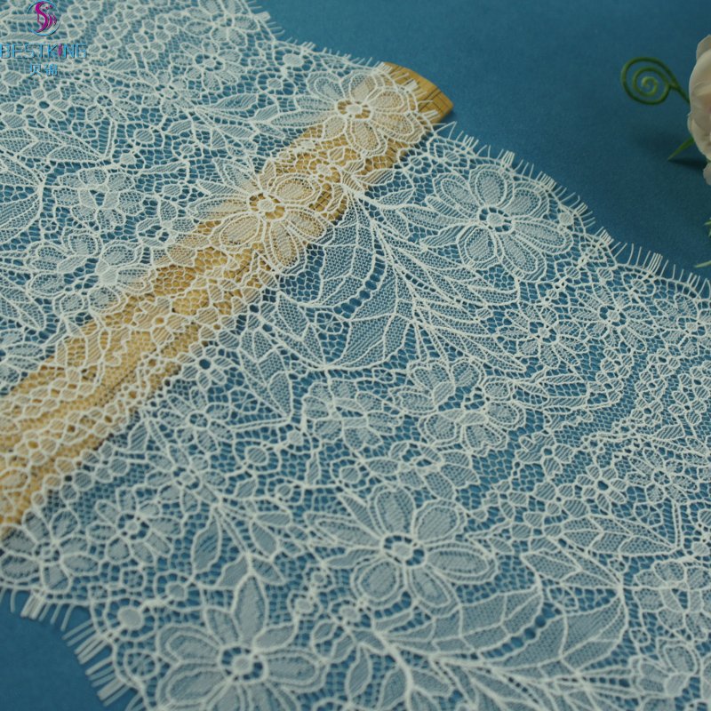cheap high quality rigid Eyelash galloon Lace Chantilly eyelash Lace fabric