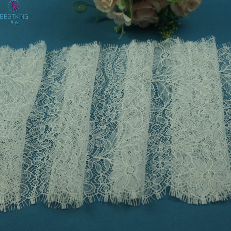 cheap high quality rigid Eyelash galloon Lace Chantilly eyelash Lace fabric