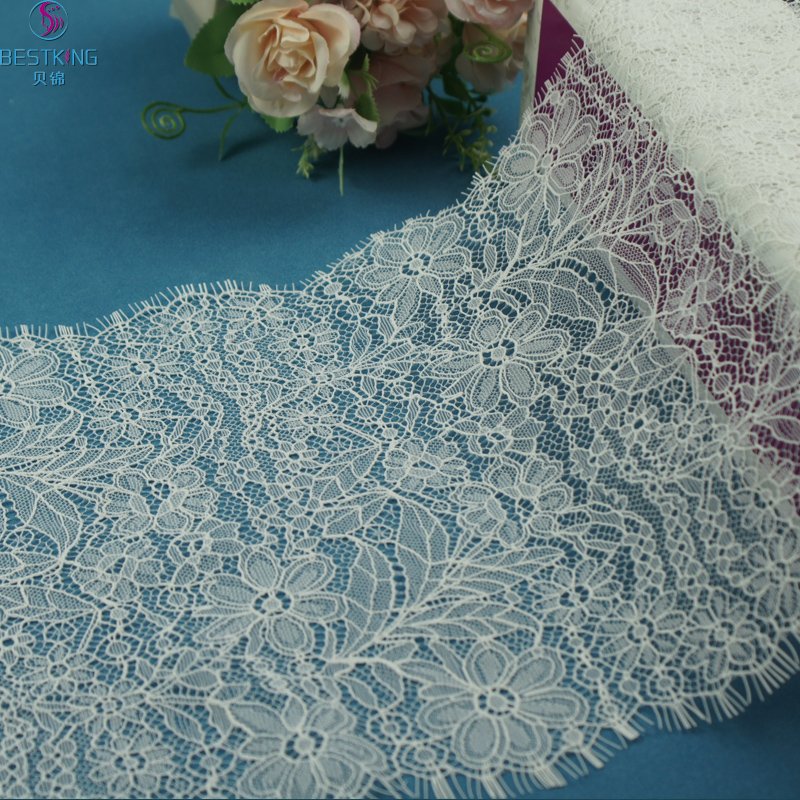 cheap high quality rigid Eyelash galloon Lace Chantilly eyelash Lace fabric