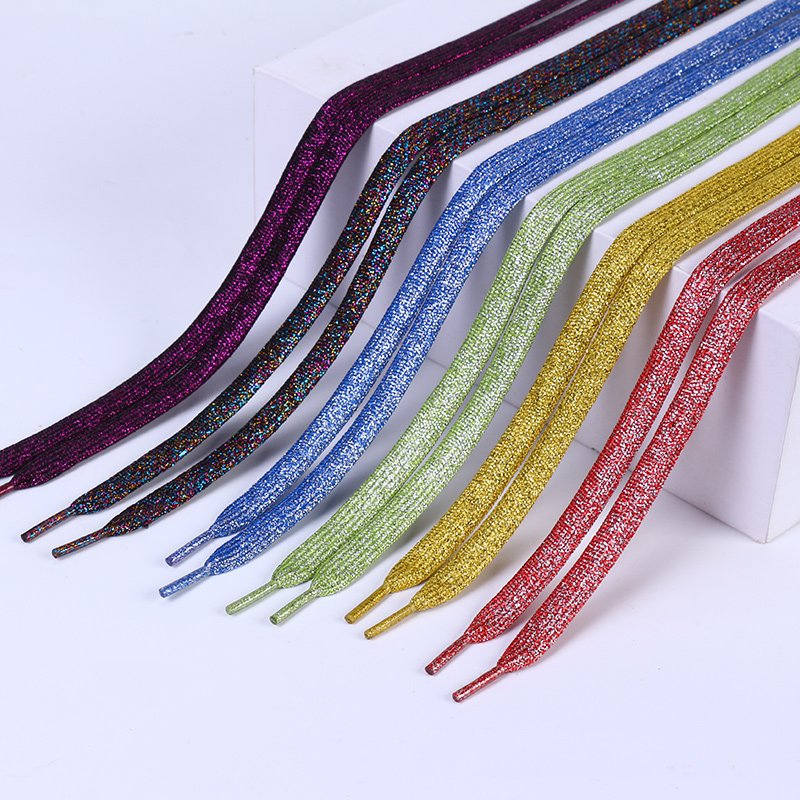 10mm Width Colorful Shiny Colorful Shiny Bling Flat Shoe Lace Sport Running Sneaker Gold Lace Silver Metallic Flat Shoelaces