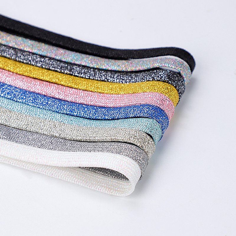10mm Width Colorful Shiny Colorful Shiny Bling Flat Shoe Lace Sport Running Sneaker Gold Lace Silver Metallic Flat Shoelaces