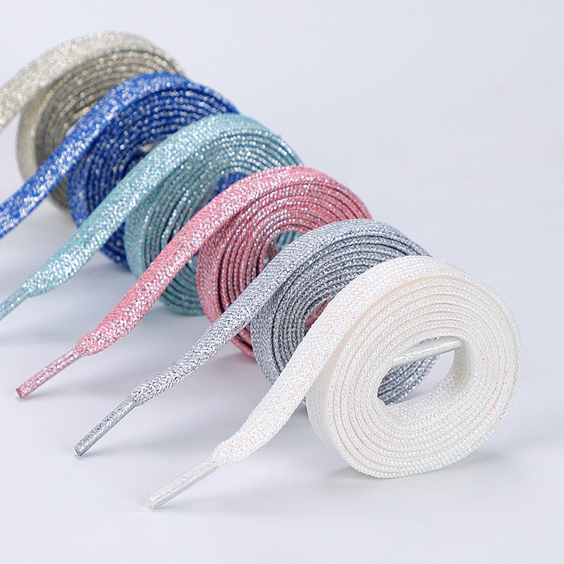 10mm Width Colorful Shiny Colorful Shiny Bling Flat Shoe Lace Sport Running Sneaker Gold Lace Silver Metallic Flat Shoelaces