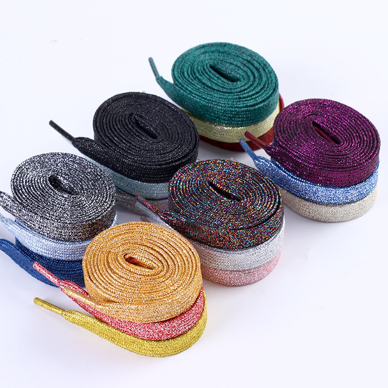 10mm Width Colorful Shiny Colorful Shiny Bling Flat Shoe Lace Sport Running Sneaker Gold Lace Silver Metallic Flat Shoelaces