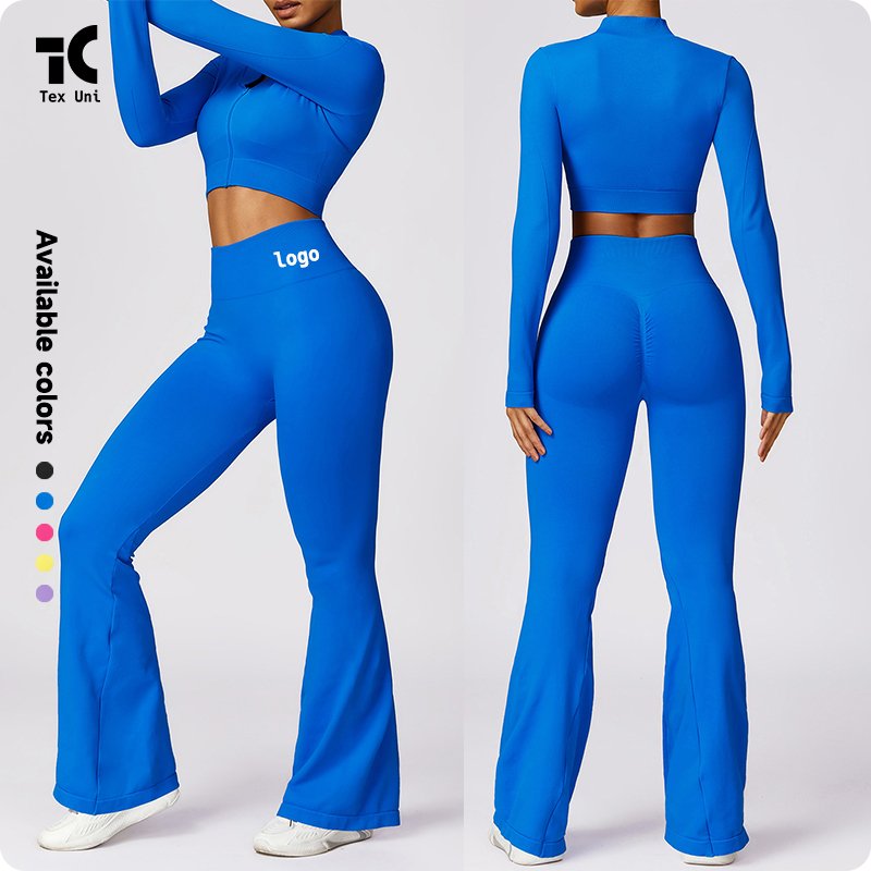 Tight Seamless Beautiful Back Set Women's Casual Hip Lift Slightly Horn Fitness Exercise Suit Flare Yoga Pants Ribbed Yoga Sets