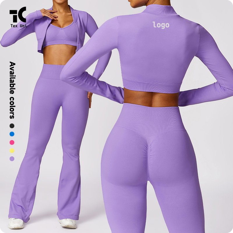 Tight Seamless Beautiful Back Set Women's Casual Hip Lift Slightly Horn Fitness Exercise Suit Flare Yoga Pants Ribbed Yoga Sets