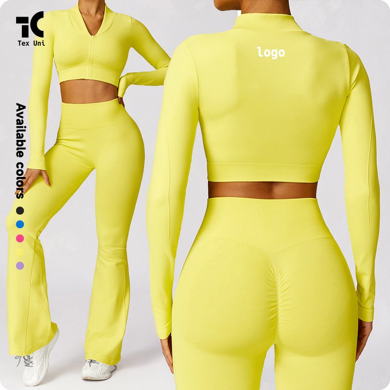 Tight Seamless Beautiful Back Set Women's Casual Hip Lift Slightly Horn Fitness Exercise Suit Flare Yoga Pants Ribbed Yoga Sets
