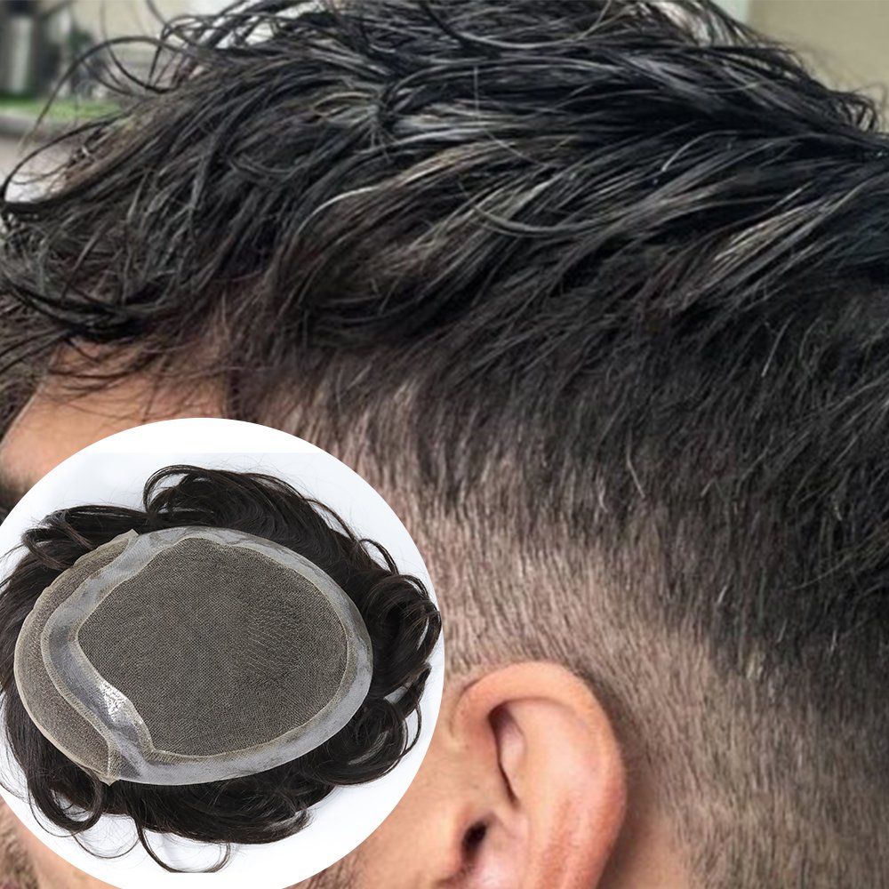 EMEDA Bleach Knots Light Density Natural Hairline Full French Lace human Hair Replacement System Men Toupee