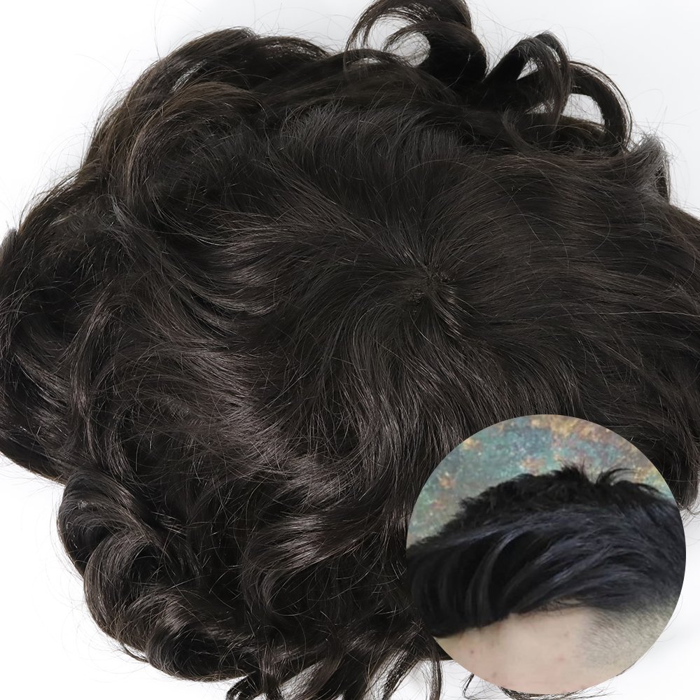 EMEDA Bleach Knots Light Density Natural Hairline Full French Lace human Hair Replacement System Men Toupee