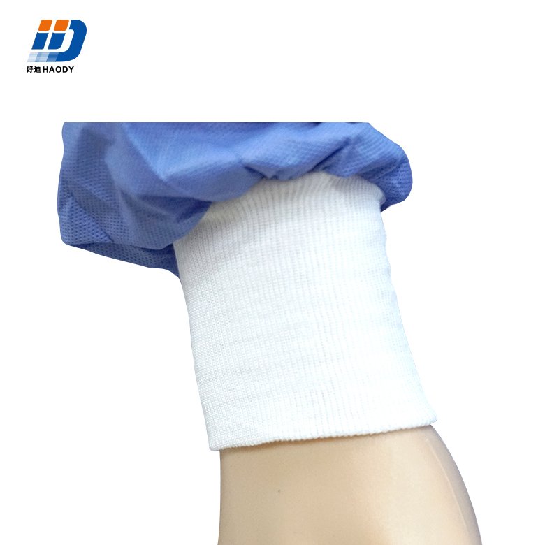 Direct Sales 100% Polyester Fabric Disposable Rib Cuffs Non-Woven Anti-Static Striped Sleeves Surgical Gowns Isolation Gown