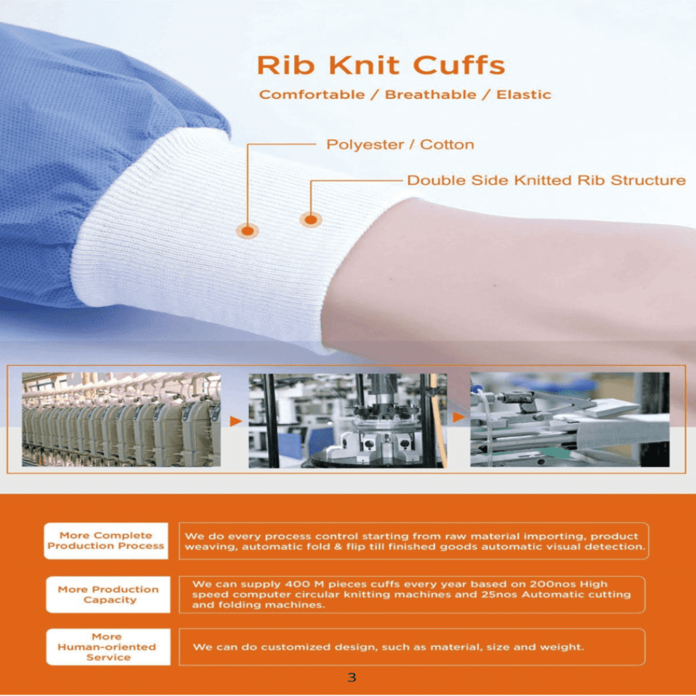 Direct Sales 100% Polyester Fabric Disposable Rib Cuffs Non-Woven Anti-Static Striped Sleeves Surgical Gowns Isolation Gown