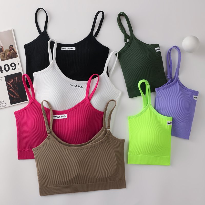 Summer Wholesale fashion Ribbed sports suit Yoga tube top and Shorts Shock absorption anti-shake seamless bra Set For Women