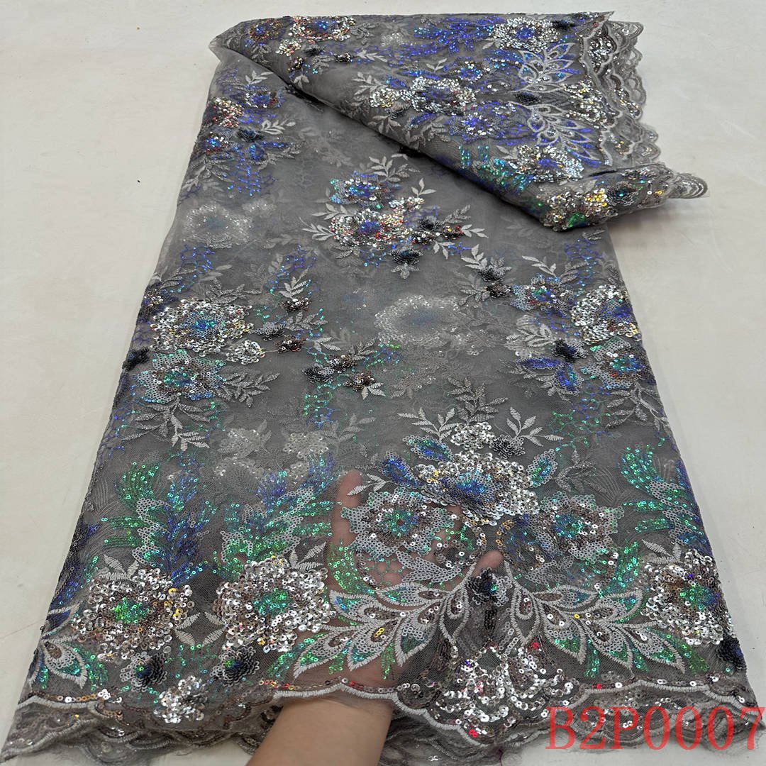 Latest French wedding flower blue cotton guipure lace embroidered tulle eyelash mesh fabric