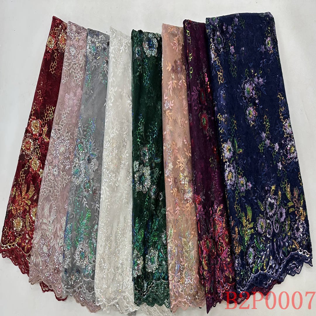 Latest French wedding flower blue cotton guipure lace embroidered tulle eyelash mesh fabric