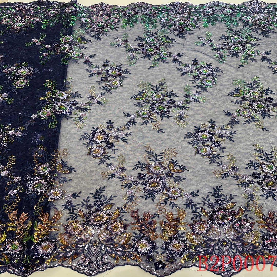 Latest French wedding flower blue cotton guipure lace embroidered tulle eyelash mesh fabric