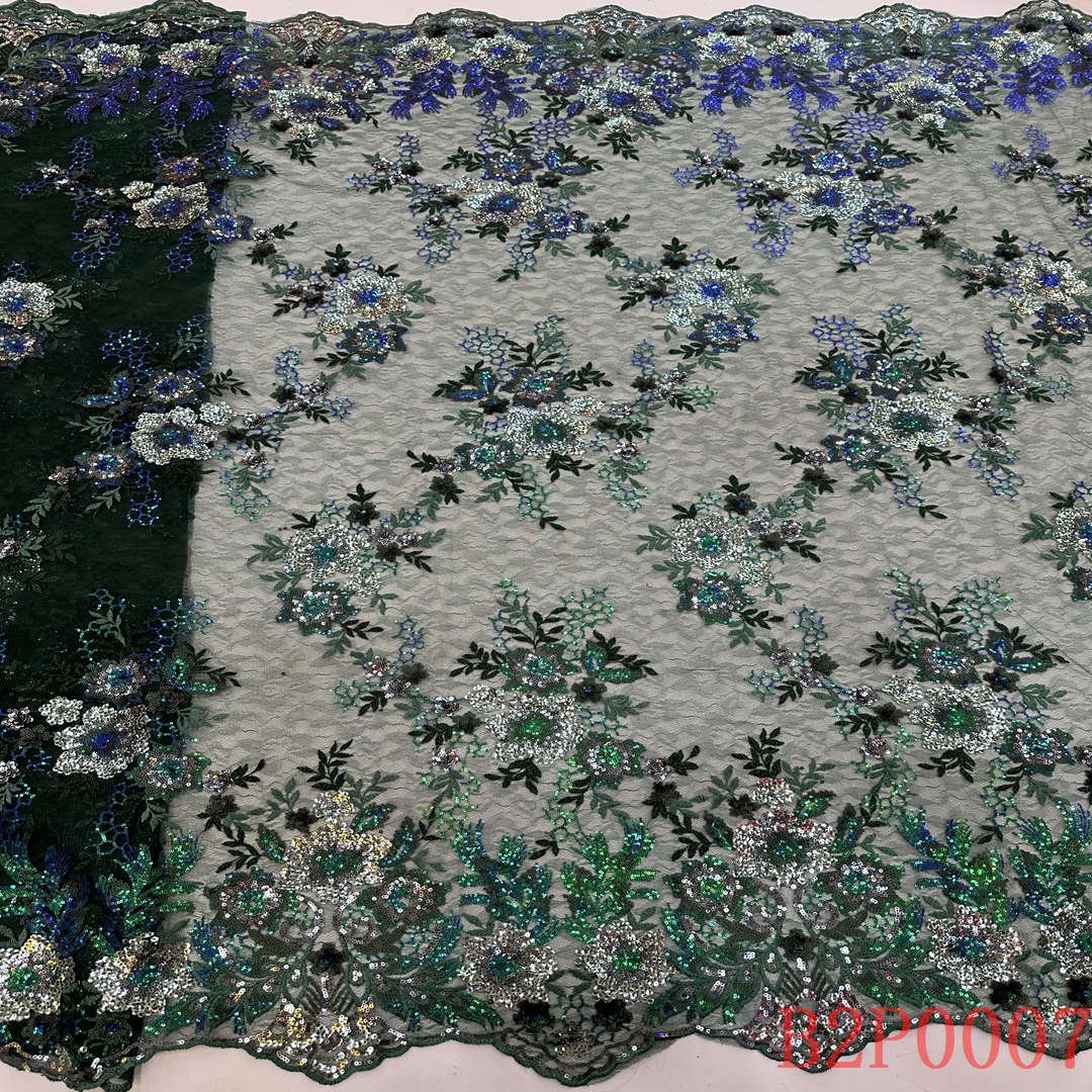 Latest French wedding flower blue cotton guipure lace embroidered tulle eyelash mesh fabric