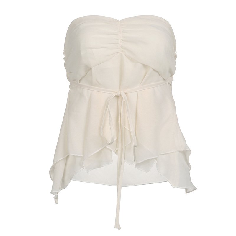 Girly style simple pleated tank top vest irregular women lace sexy strapless inner wear blouse