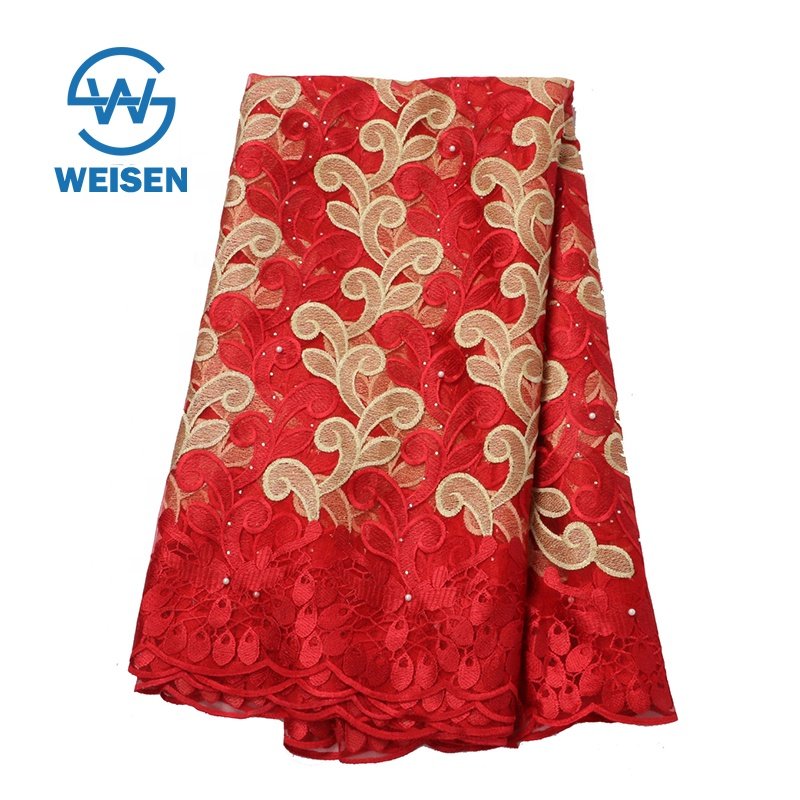 Nigerian Embroidery Wholesale Wedding French Dress Bead Purple African Lace Fabric