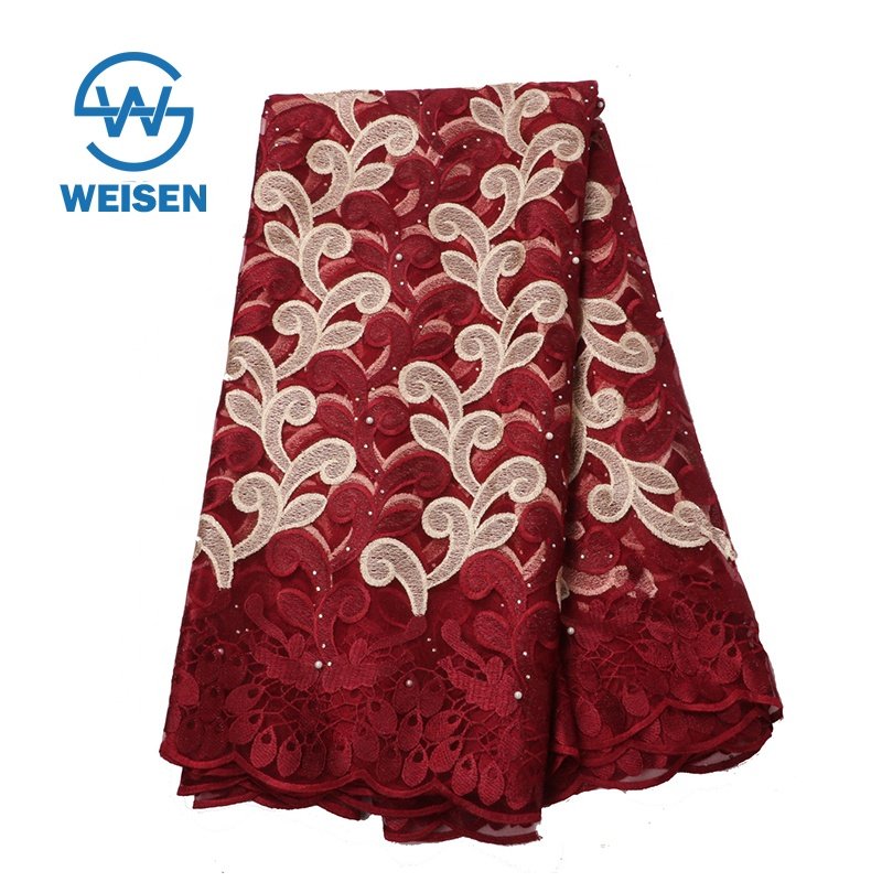 Nigerian Embroidery Wholesale Wedding French Dress Bead Purple African Lace Fabric