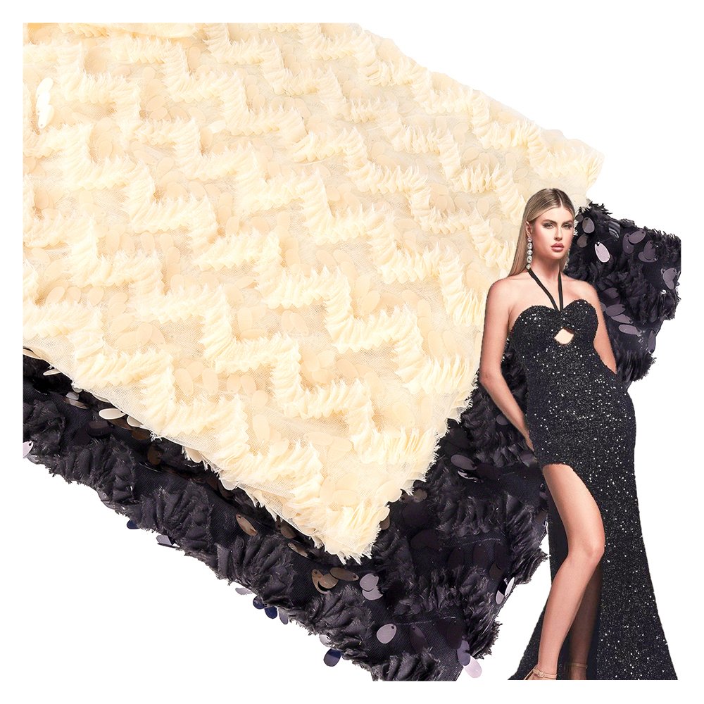 2023 New 3D Embroidery Tulle Net Fabric Sequin 3d Flower Lace Fabric For Party Dress