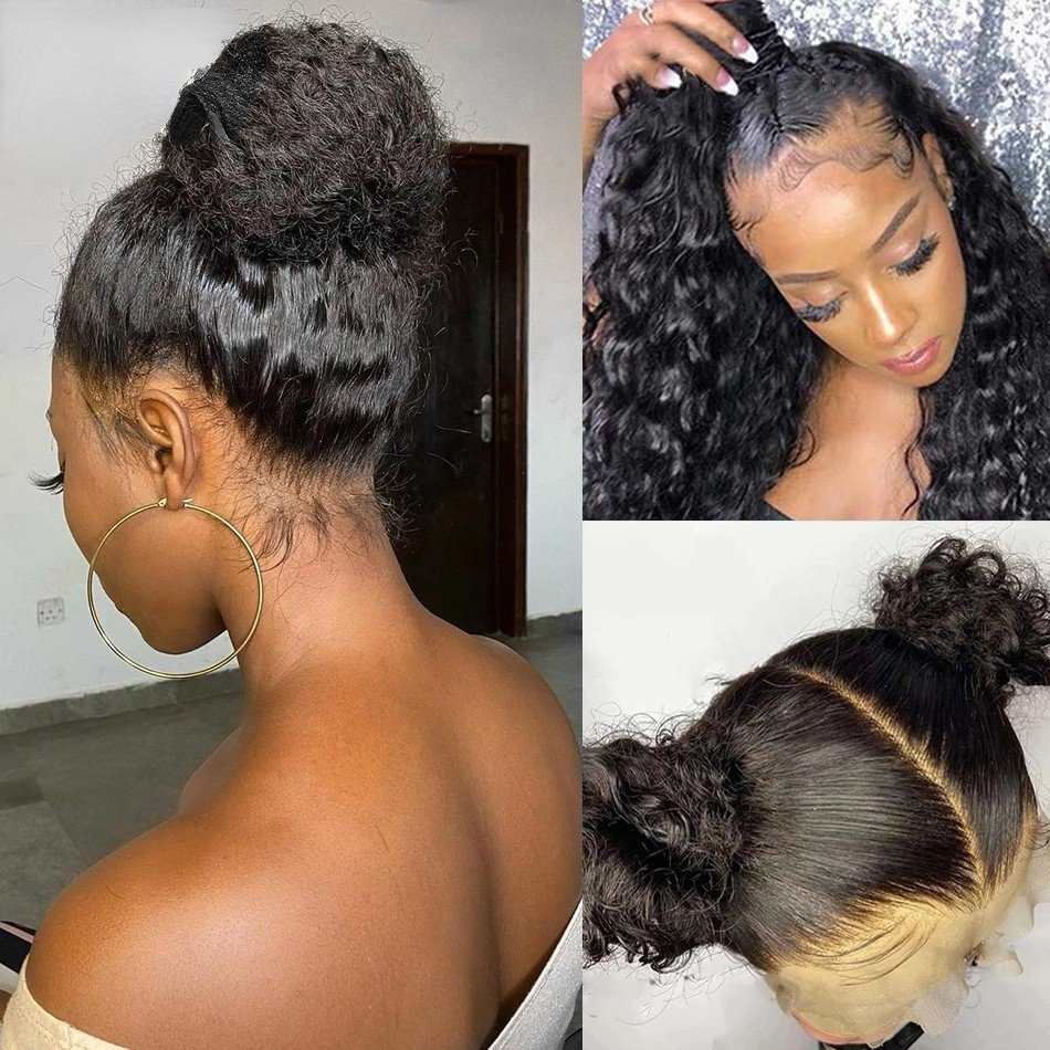 100% Virgin Human Hair Deep Kinky Curly 40 Inch Glueless Braided Raw Indian Hair Full Hd 360 Lace Frontal Human Hair Wigs