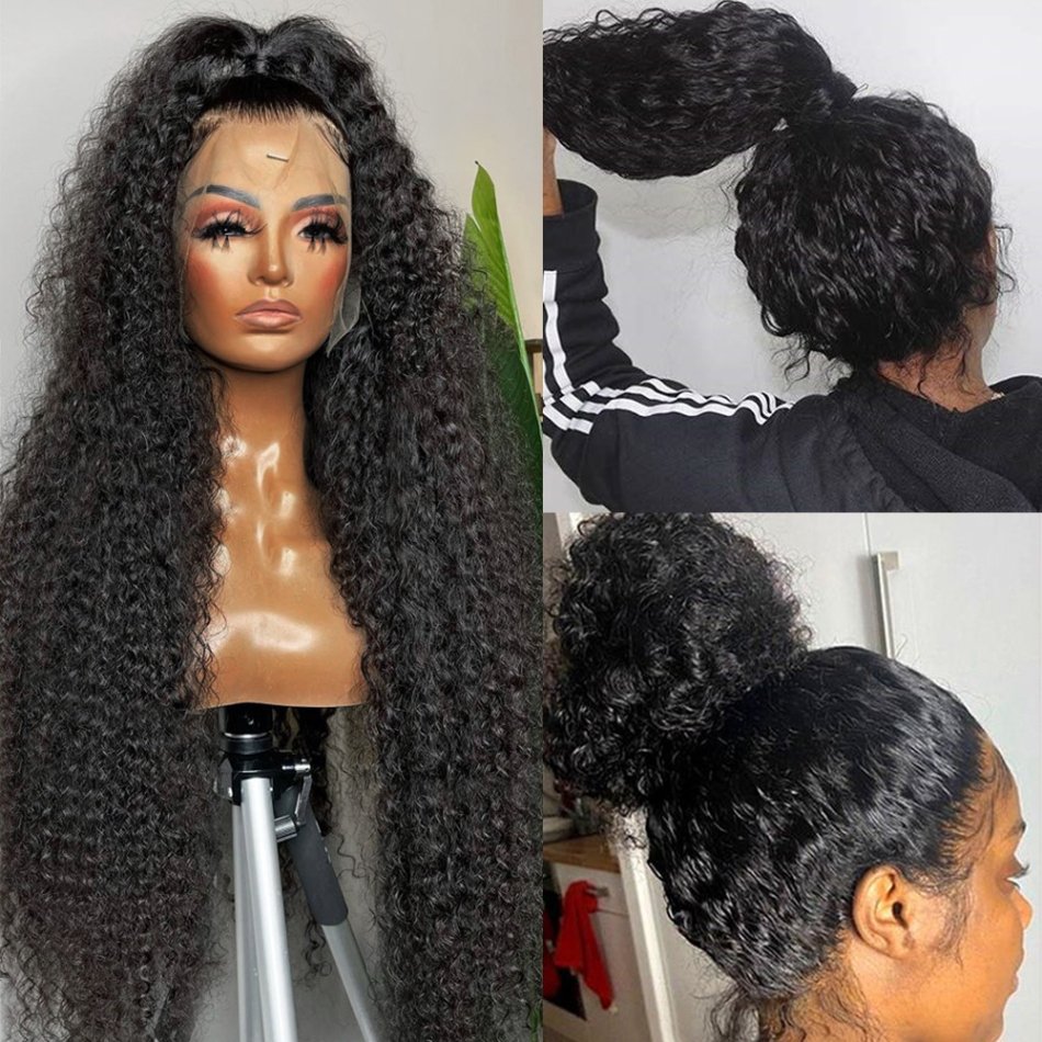 100% Virgin Human Hair Deep Kinky Curly 40 Inch Glueless Braided Raw Indian Hair Full Hd 360 Lace Frontal Human Hair Wigs
