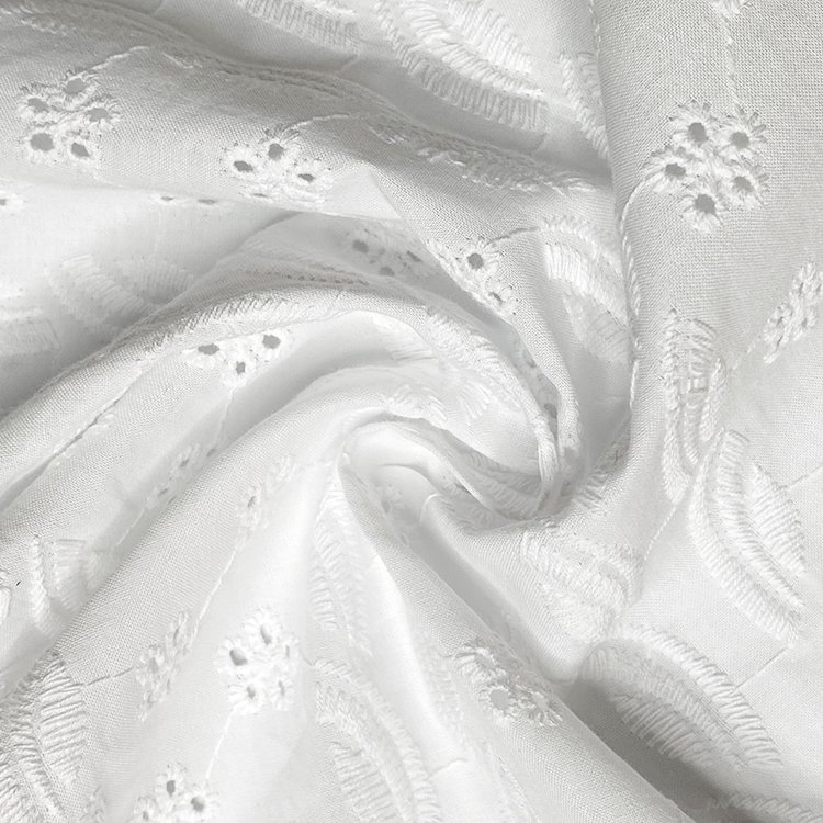 Harvest high quality flat voile stripe floral design eyelet cotton embroidery fabric from manufacturer