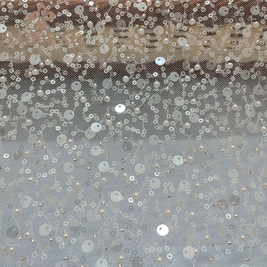 HAPPEAK high quality sequin beaded lace wholesale fancy tulle embroidery sequins fabric for wedding dress