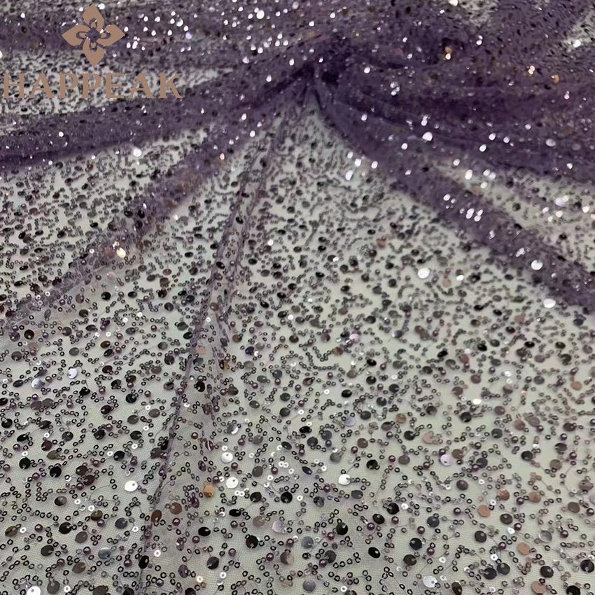 HAPPEAK high quality sequin beaded lace wholesale fancy tulle embroidery sequins fabric for wedding dress