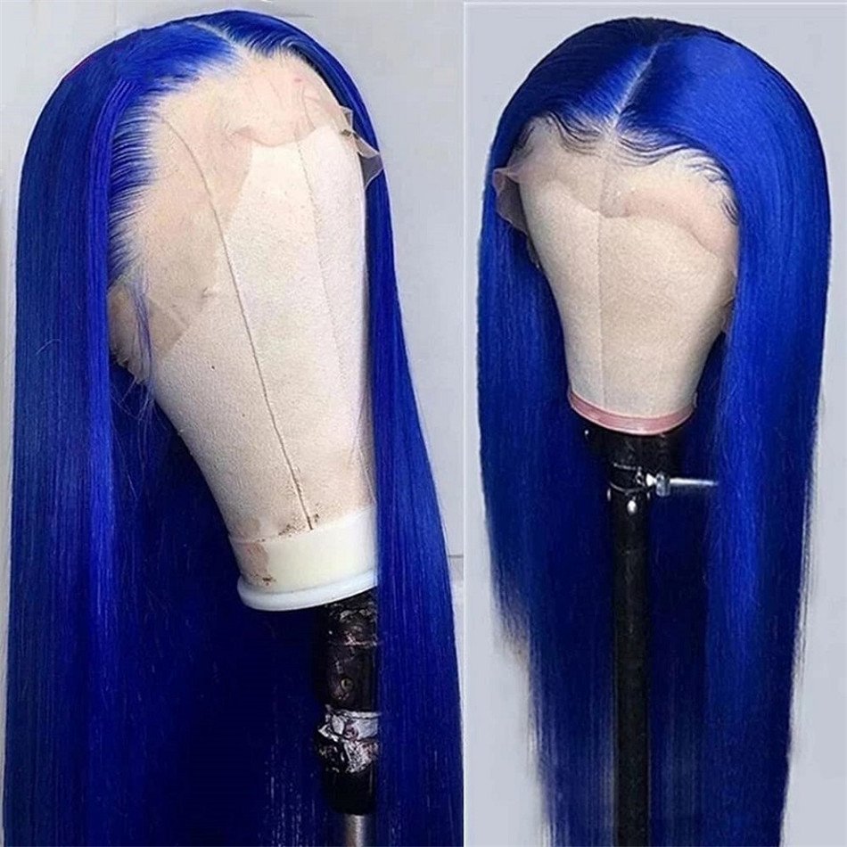 Cheap Blue Colored Wigs Human Hair Lace Front HD Lace Frontal Wig Vendor Bone Straight Blue Color Lace Front Wig For Black Women
