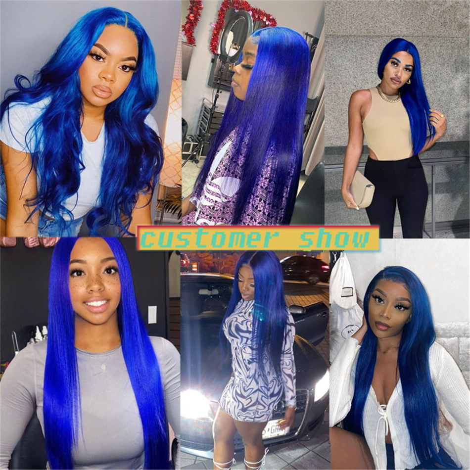 Cheap Blue Colored Wigs Human Hair Lace Front HD Lace Frontal Wig Vendor Bone Straight Blue Color Lace Front Wig For Black Women