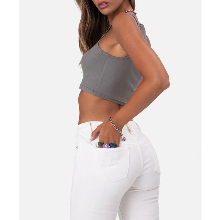2024 High Quality Women Sleeveless Summer White Ribbed Knit Cropped Tank Top Tee Casual Sexy Camis Crop Cami Tops