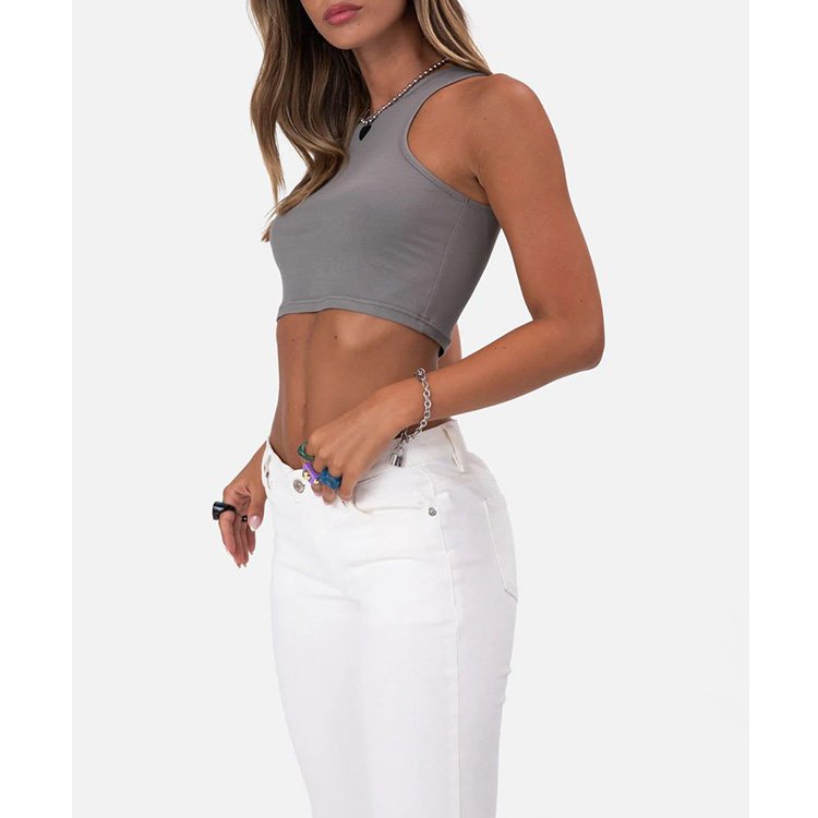 2024 High Quality Women Sleeveless Summer White Ribbed Knit Cropped Tank Top Tee Casual Sexy Camis Crop Cami Tops