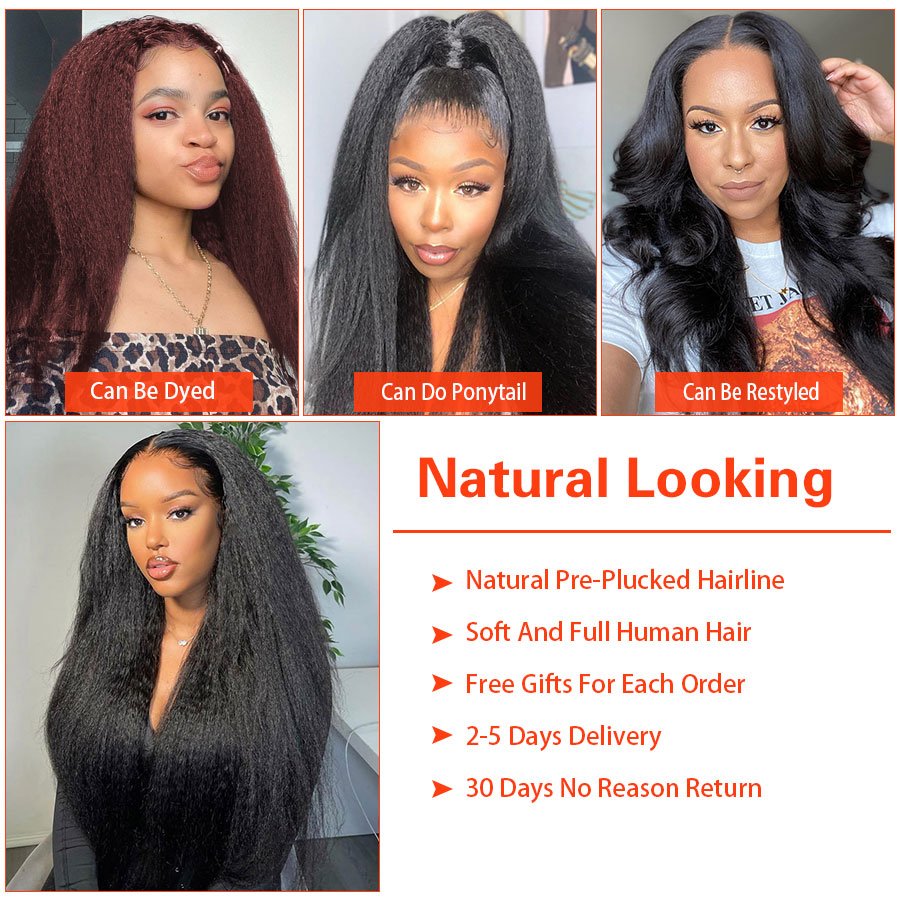 Yaki Straight Wig 360 Lace Frontal HD Human Hair Wigs 360 Full Lace Kinky Straight Wigs Human Hair Lace Front Brazilian Hair