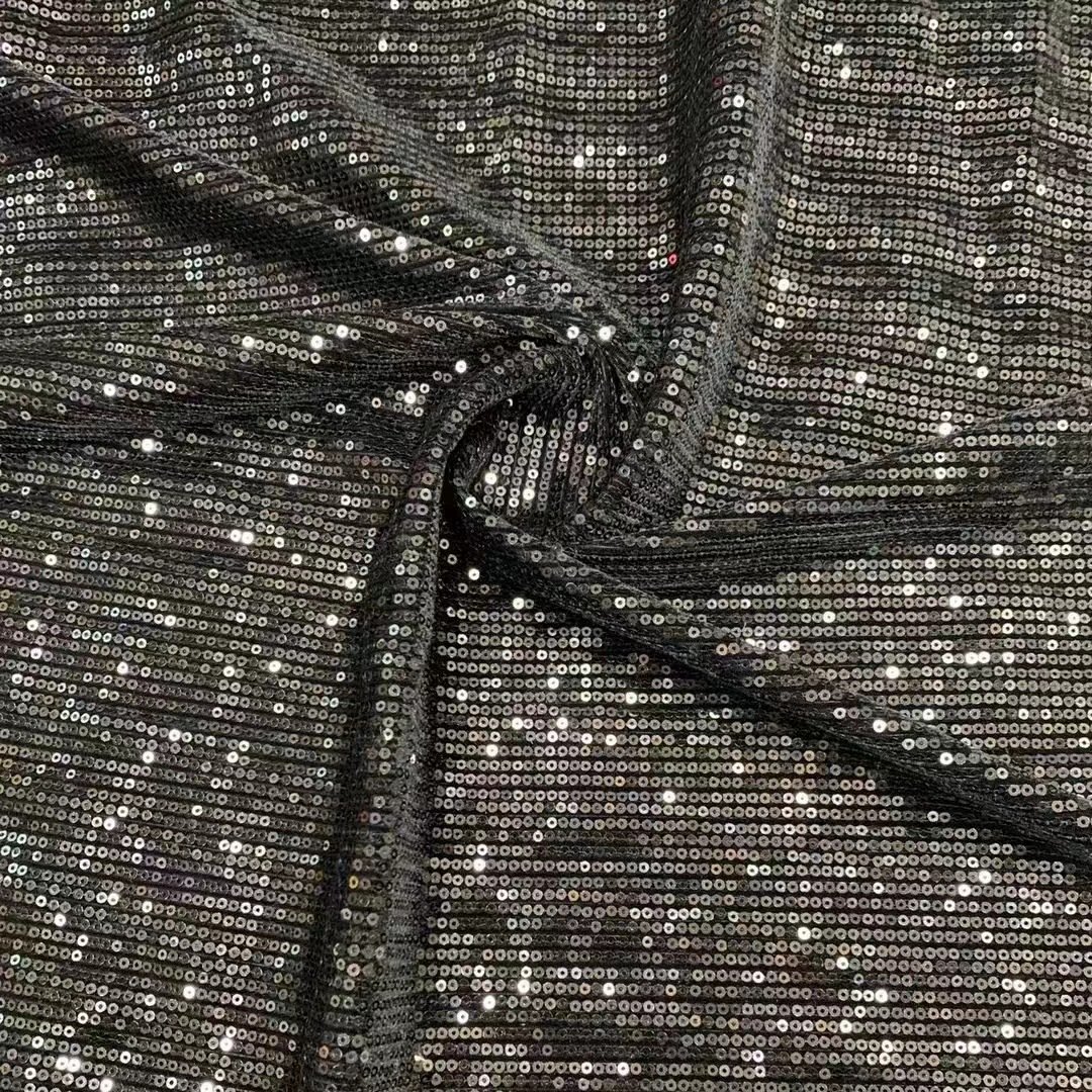 Manufacture Shiny Stretch Glitter Fabric Tulle Sequin Embroidery Fabric For Night Dress
