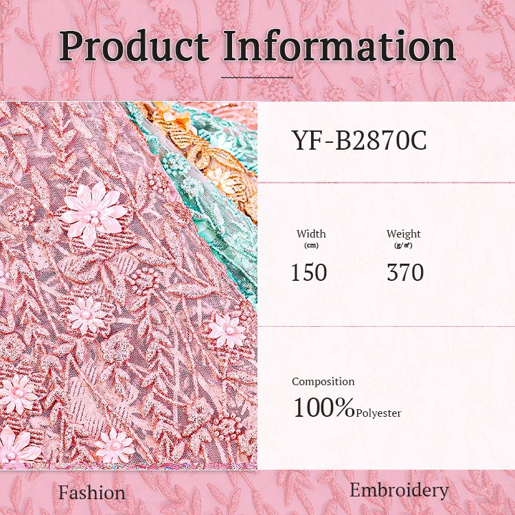 High Quality 3d Embroidery Fabric Colorful Glitter Mesh Fabric For Evening Dress