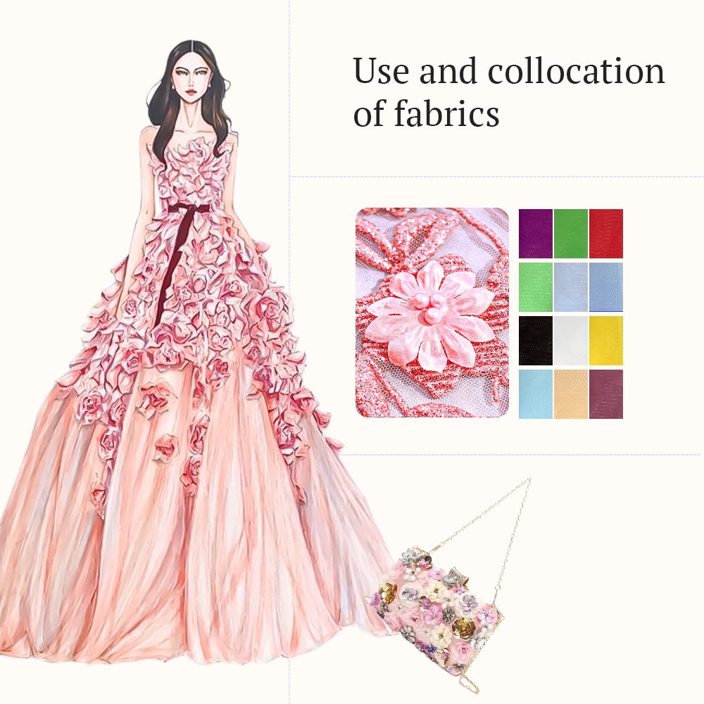 High Quality 3d Embroidery Fabric Colorful Glitter Mesh Fabric For Evening Dress