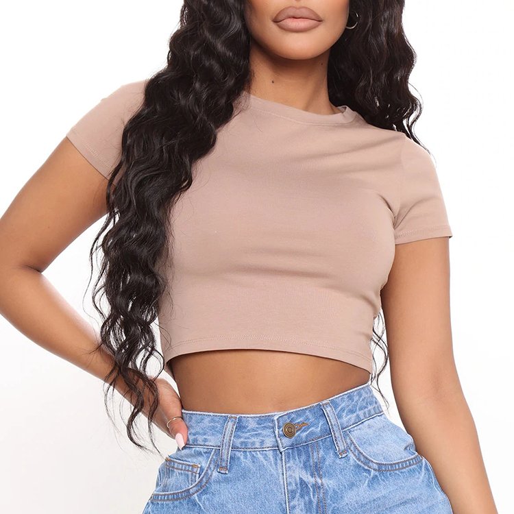 Custom logo Women's Crop Top T Shirt 100% Cotton Lightweight Blank Women's Fitness Crop Top tshirts breathable customized