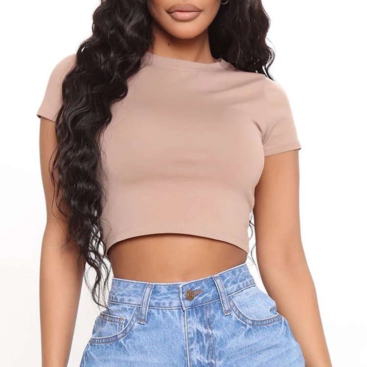 Custom logo Women's Crop Top T Shirt 100% Cotton Lightweight Blank Women's Fitness Crop Top tshirts breathable customized