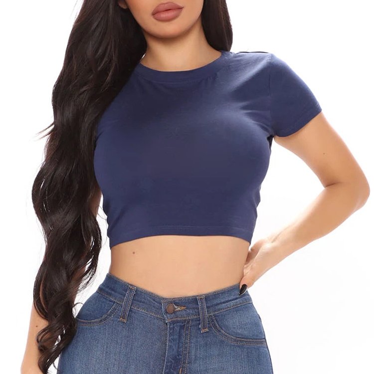 Custom logo Women's Crop Top T Shirt 100% Cotton Lightweight Blank Women's Fitness Crop Top tshirts breathable customized