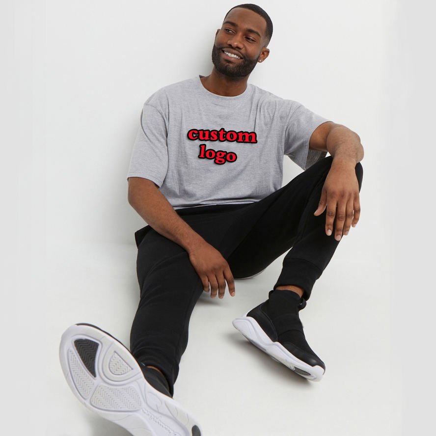 men's heavy cotton t shirt High Quality Custom LOGO desgin Blank oversized drop shoulder rib o-neck tshirt for men